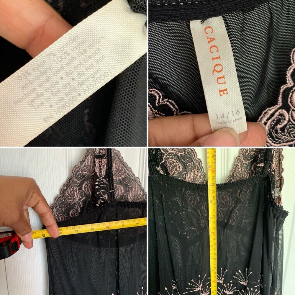 Cacique cami lingerie black lace sheer embroidered stretch 14/16 - Picture 9 of 16